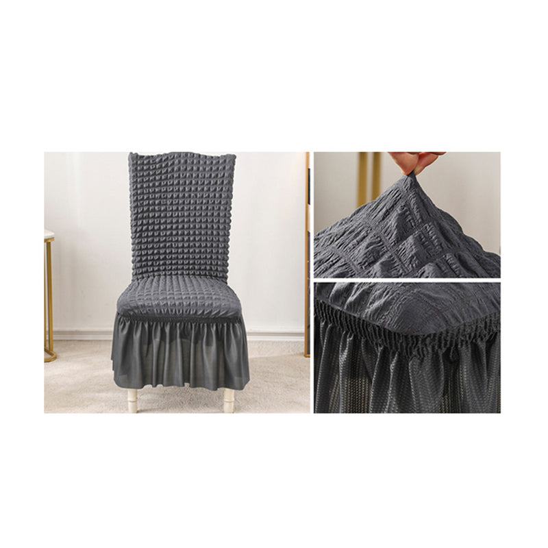 Chair Cover Stretch Polyester Ruffle Skirt Dark Grey Fits Back 45 To 60 Cm