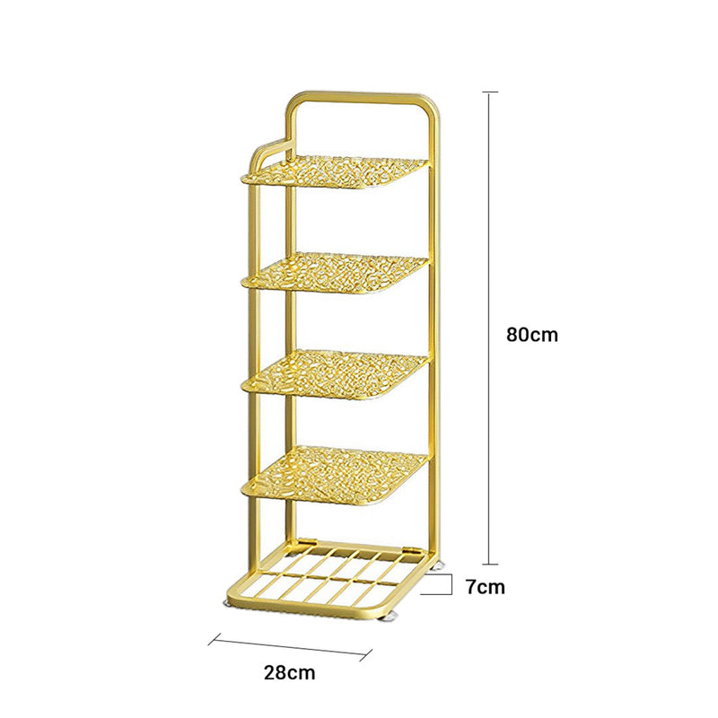 5 Tier Gold Plated Metal Shoe Organizer 28x7x80cm Space Saving Rack