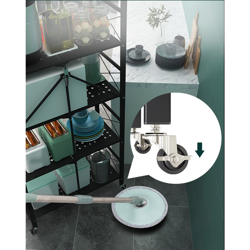 5 Tier Carbon Steel Foldable Display Stand Black Shelves With Wheels 71x36x160cm