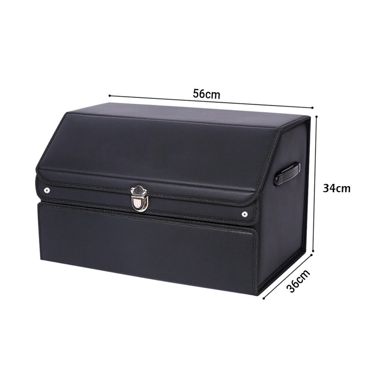 2X 56cm Leather Car Boot Storage Organizer Box Collapsible Foldable Black