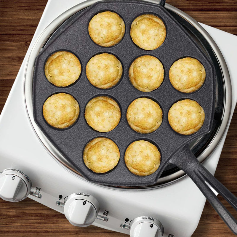 18CM Cast Iron Takoyaki Pan 12 Hole Grill Mold Non-Stick Stovetop Skillet