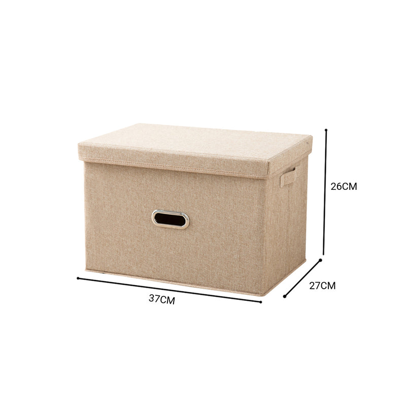 2X Beige Medium Foldable Canvas Storage Box Clothes Basket Organizer Home Decor