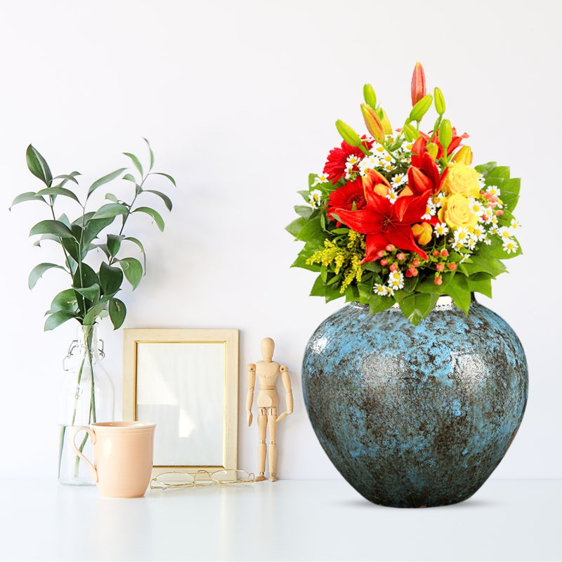 Small Light Blue Ceramic Flower Vase 21x22cm Elegant Home Decor Piece