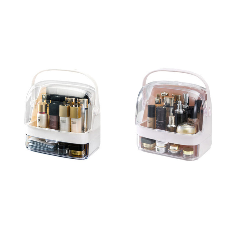 2X 2 Tier Pink ABS Countertop Makeup Organizer Clear Lid Handle 29x21.5x32cm