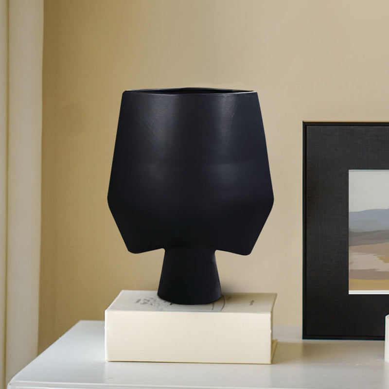 Large Black Ceramic Handcrafted Square Vase Modern Abstract Home Decor 33x43cm