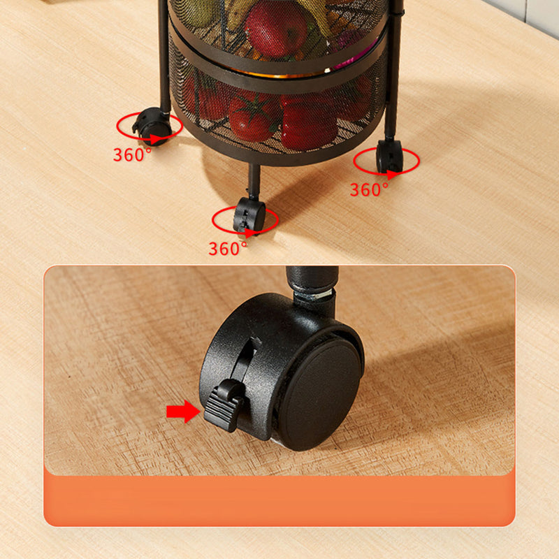 2X 2 Tier Carbon Steel Kitchen Cart Round Rotating Shelves Black With Wheels