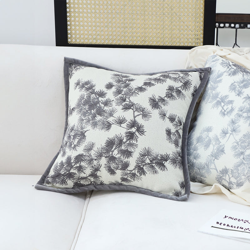 2X Polyester Throw Pillow 45x45cm Thick Off White Wide Border Branch Pine Needle