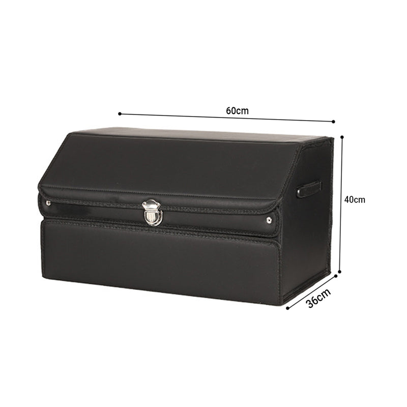 2X 60cm Leather Car Trunk Organizer Foldable Storage Box with Lock Black