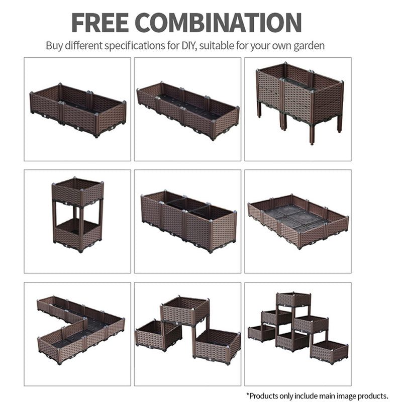 2X Raised Planter Box 80CM Self Watering Outdoor Garden Bed Brown Plastic