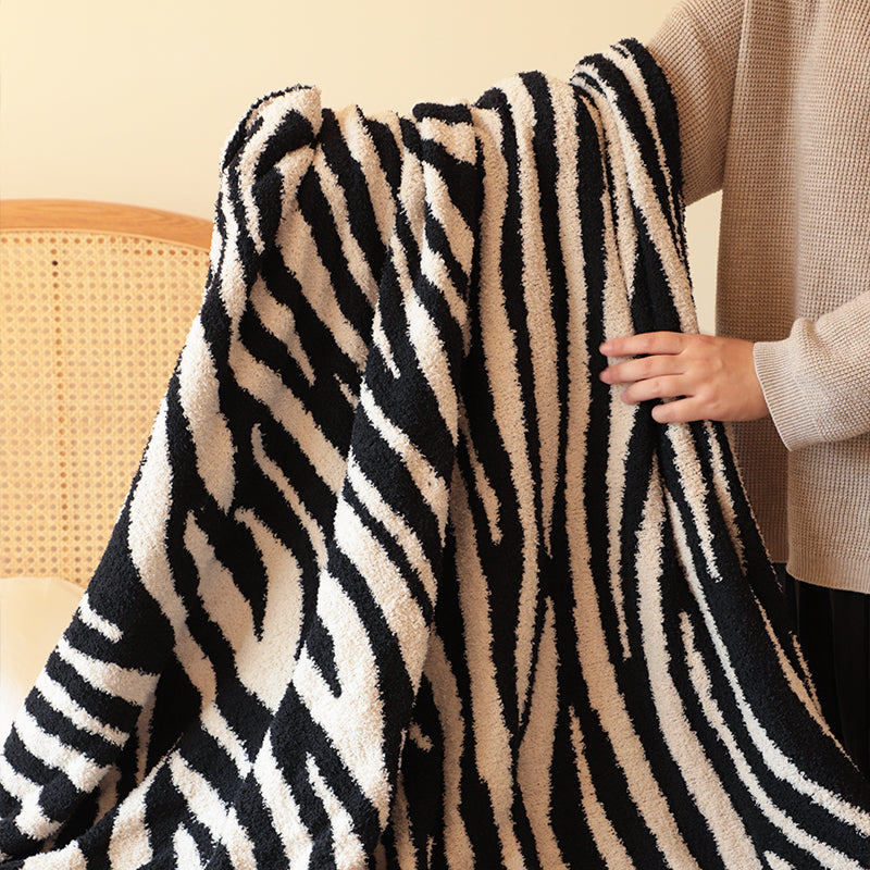 2X 130x170cm Half Fleece Polyester Throw Blanket Black And White Zebra Print