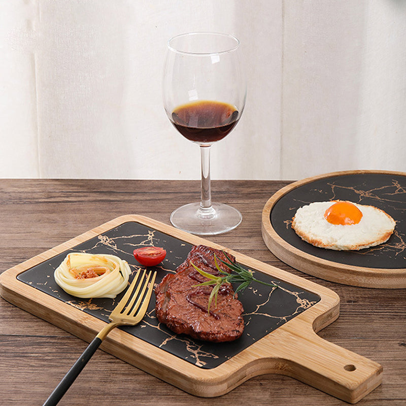 2X 33.5cm Black Square Wooden Tray With Slate Center Serving Platter