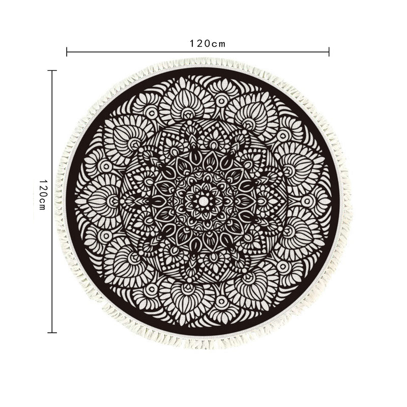 2X 120cm Mandala Round Polyester Rug Anti Slip Backing Tassel Print