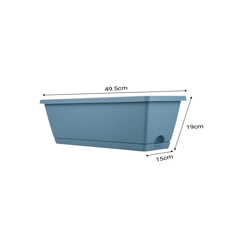 Blue Rectangular Plastic Planter Set of 2 Outdoor Holder Herb Flower Garden Box