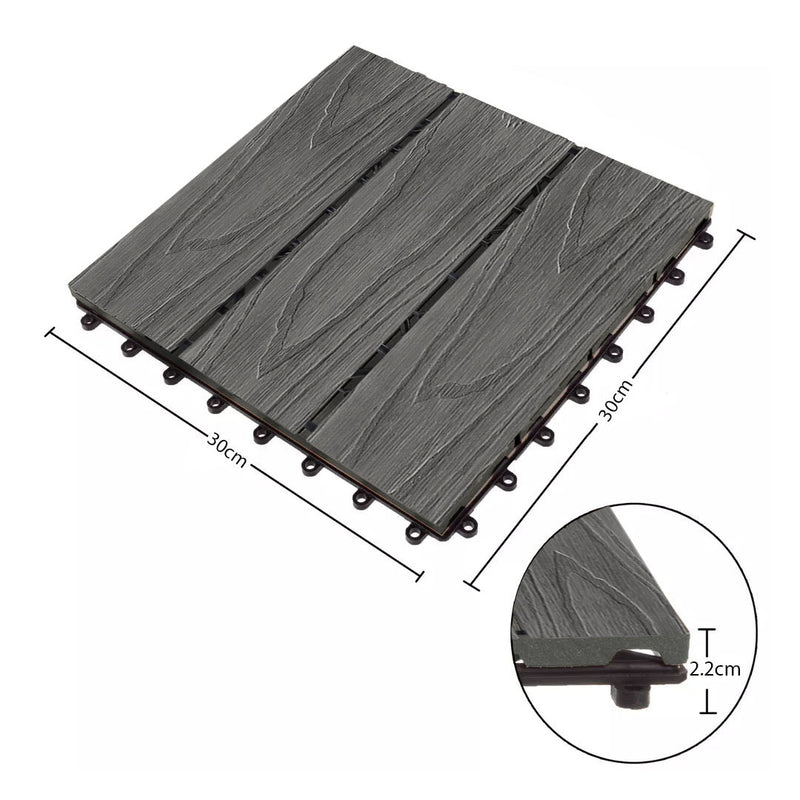 2X 11 Pcs Wood Plastic Composite Decking Tiles 30x30x2.2cm Dark Grey