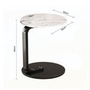 White Marble Mini Side Table 50cm Lightweight Portable Black Metal Frame