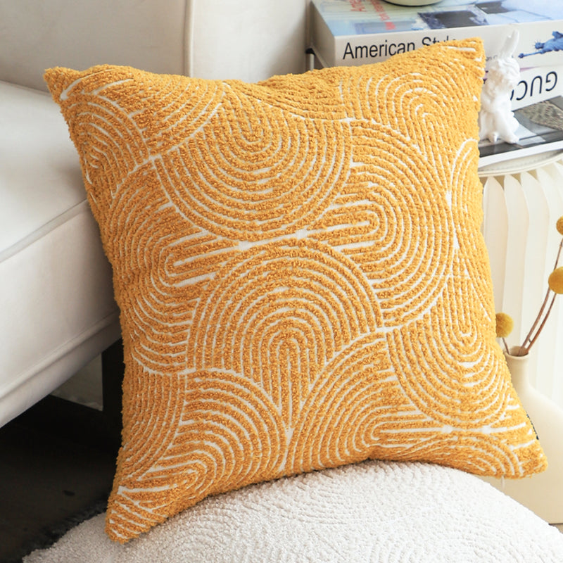 2X Mustard Yellow 50x50x18cm Geometric Polyester Cotton Throw Pillows Indoor