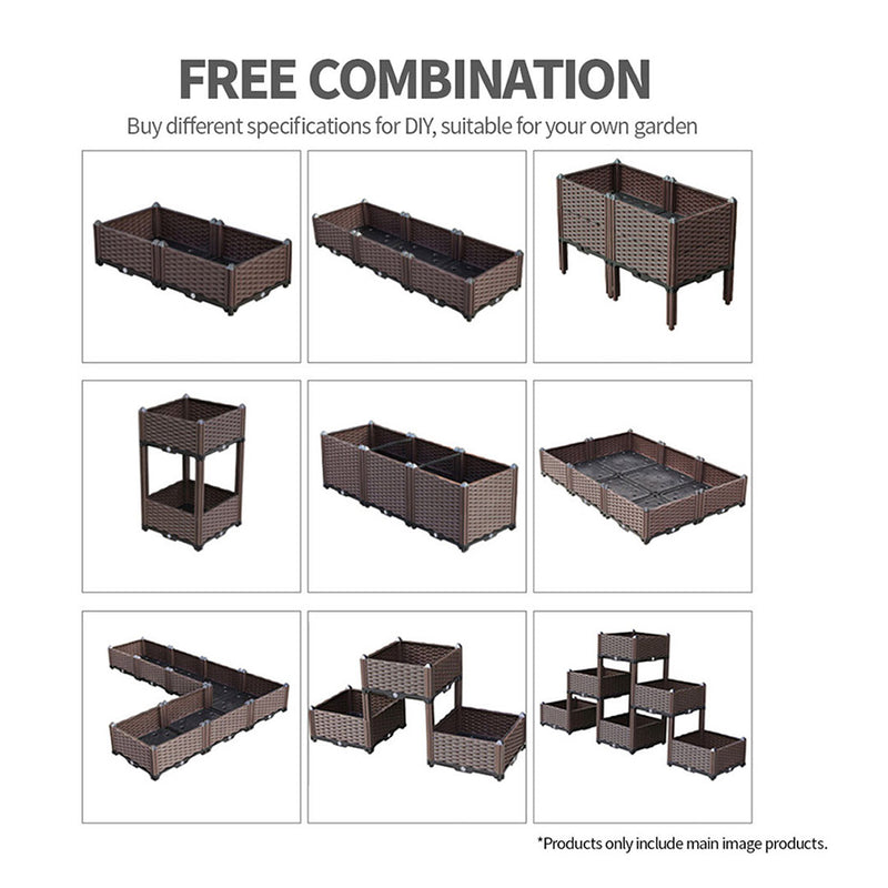 2X 120cm Raised Garden Bed Plastic 30cm Deep With Legs Dark Brown Self Watering