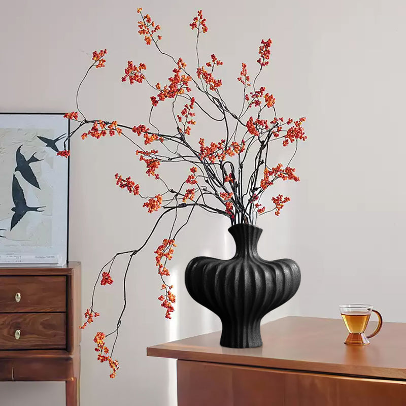2X Ceramic Large Ornament Vases 28X30cm Matte Black Countertop Decor