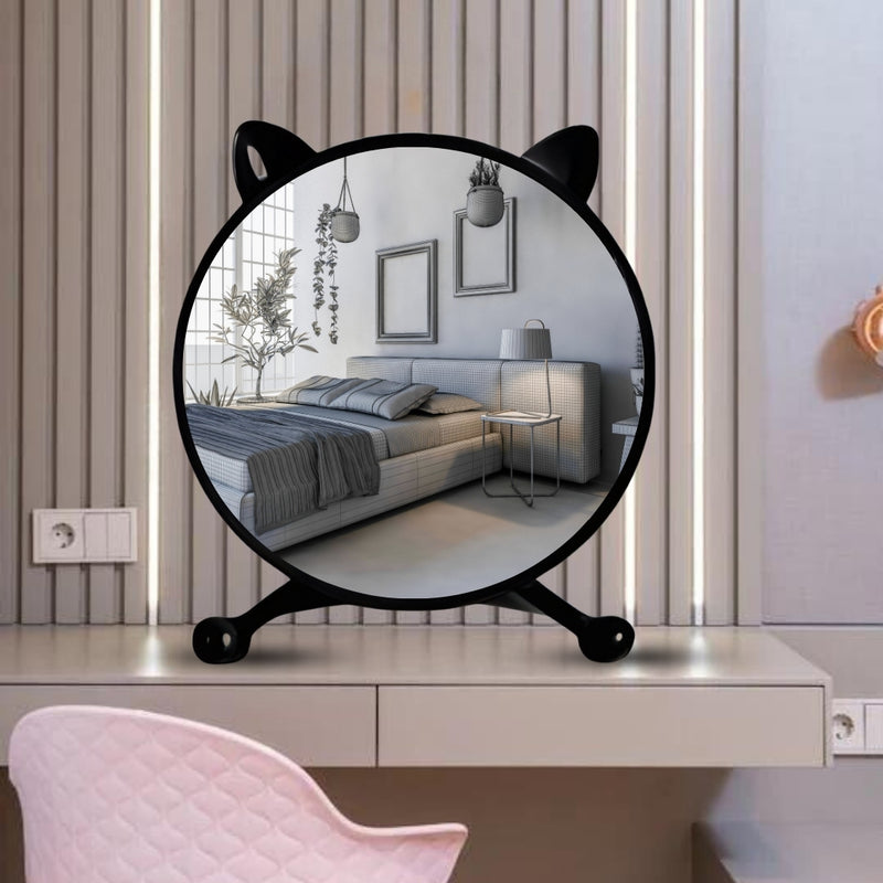30cm Black Plastic Table Mirror Cat Ear Style No Led Light