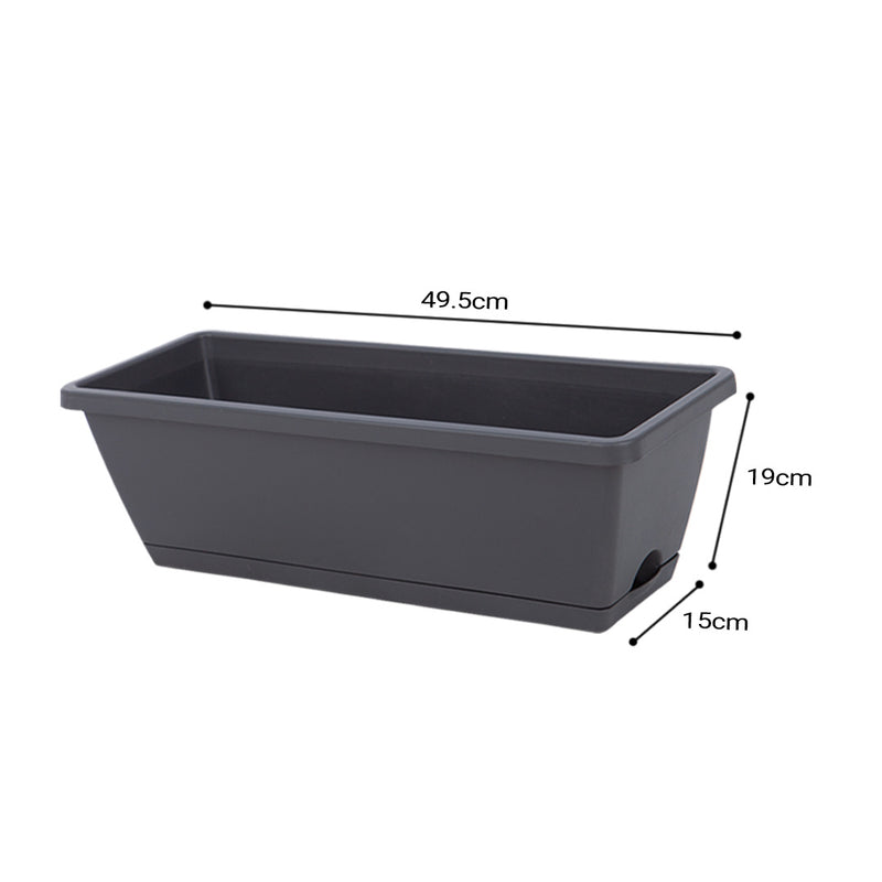 Rectangular Black Planter Box 49.5cm Plastic Herb Vegetable Garden Set of 2