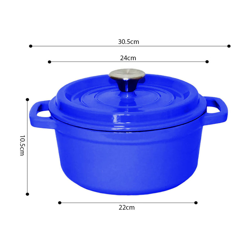 Cast Iron Enamel 24cm Casserole Stew Pot With Lid 3.6L Blue Dishwasher Safe