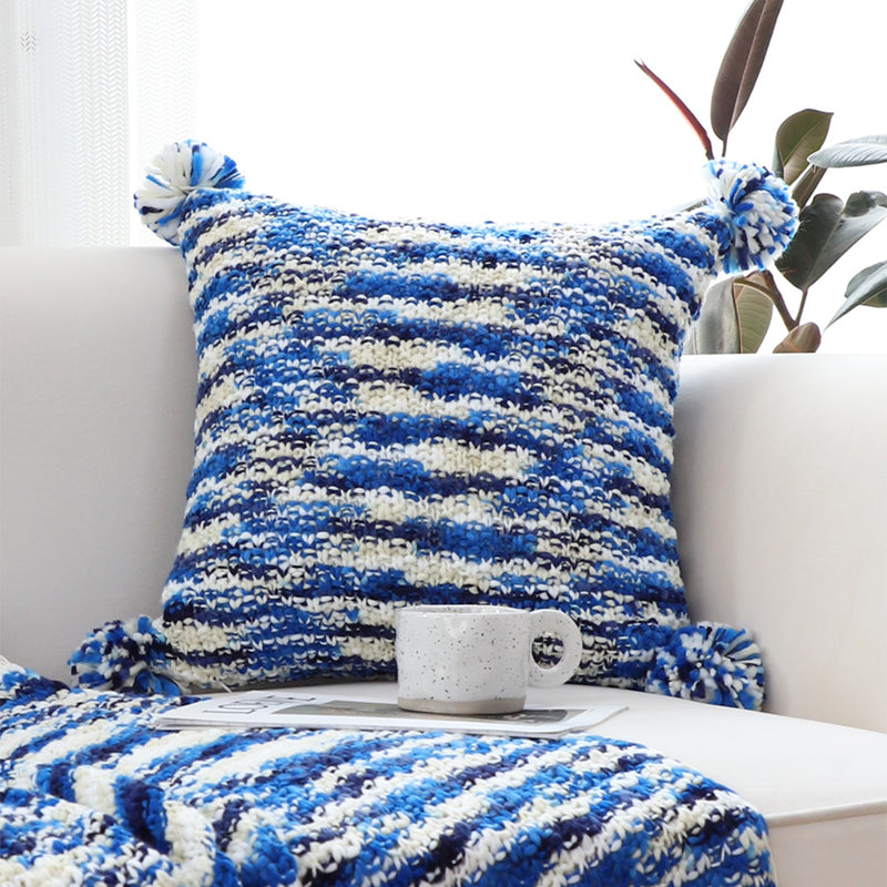 2X 45x45x14cm Polyester Knitted Square Throw Pillow Deep Sea Blue Gradient
