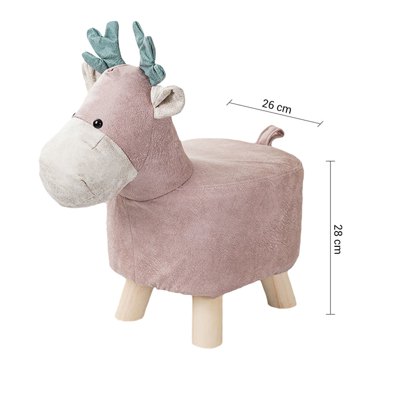 Pink Children Bench Deer Ottoman Stool PU Pine Wood Home Decor 28x26cm