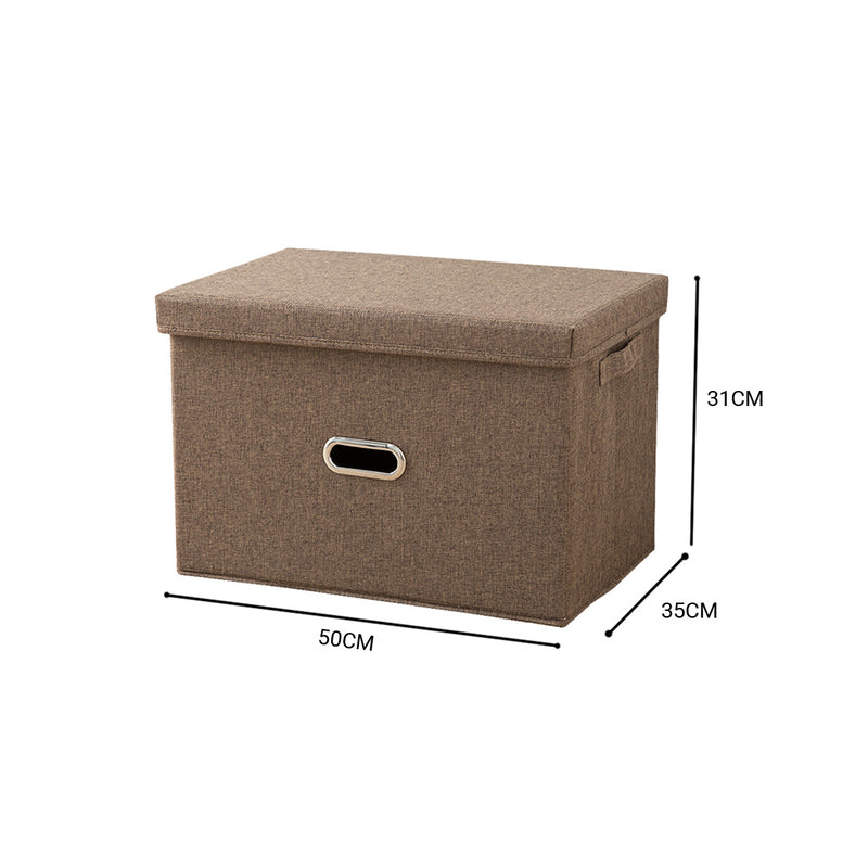 Large Coffee Canvas Storage Box Foldable 50x35x31cm Durable Dustproof Basket