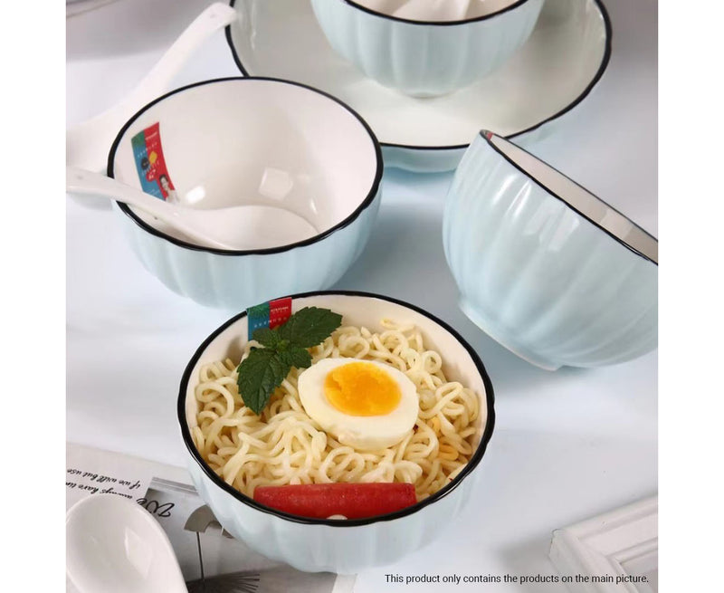 Blue Japanese Ceramic Dinnerware Set of 9 Stackable Bowls Plates Spoons