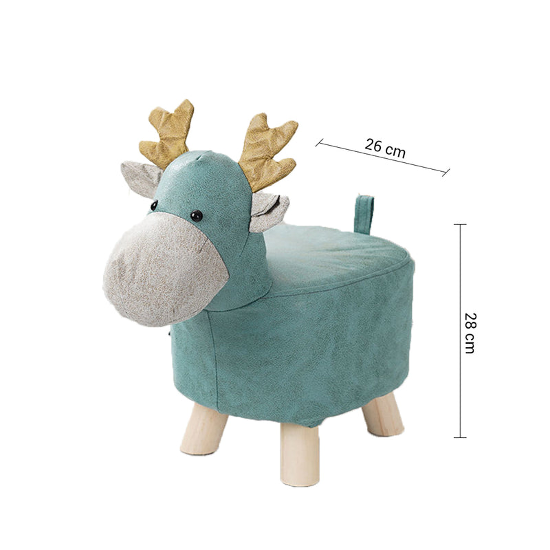 2X Green Children Deer Character Round Ottoman Stool Polyurethane Sponge 28x26cm