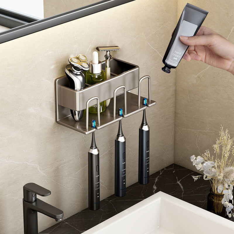 21cm Wall Mounted Aluminum Bathroom Shelf Organizer Adhesive Space Saving Gray