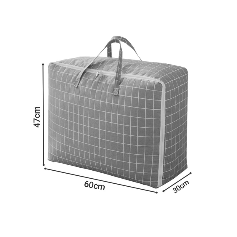 Grey Plaid Super Large Storage Travel Bag 60cmx30cmx47cm Polyester Double Zipper