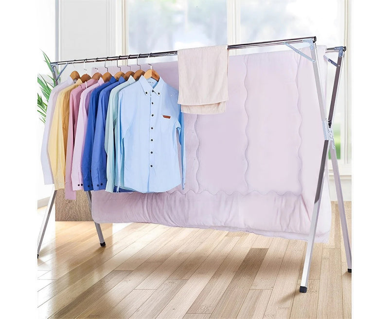 2m Foldable Clothes Drying Rack Stainless Steel X Frame Silver 40kg Capacity