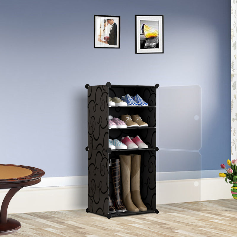 4 Tier Stackable Shoe Rack Organizer Polypropylene 42x32x95cm Black With Cover