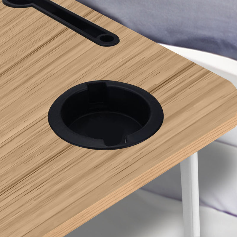 Oak Particleboard Bed Table Metal Frame Adjustable Foldable 70x48cm Cup Holder