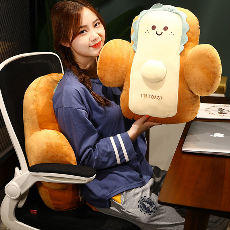 58cm Toast Bread Smiley Face Plush PP Cotton Back Support Pillow Car Seat Beige