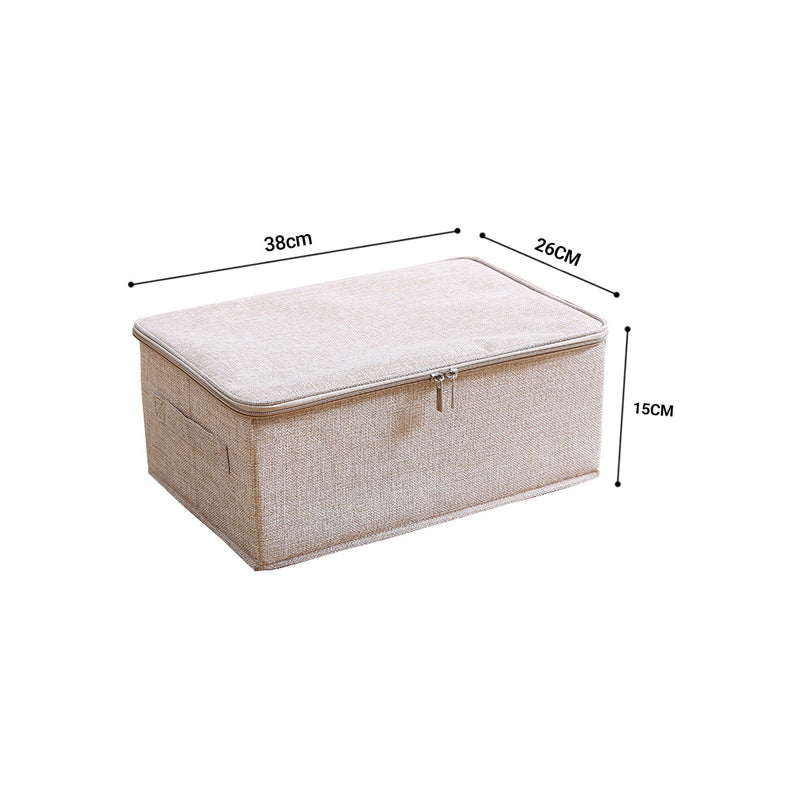 Small Beige Foldable Storage Box 38cmx26cmx15cm Polyester Cotton Double Zipper
