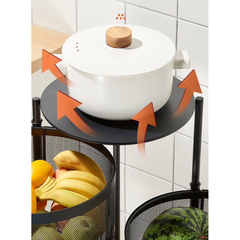 2X 4 Tier Carbon Steel Rotating Kitchen Cart 97cm Black Locking Wheels