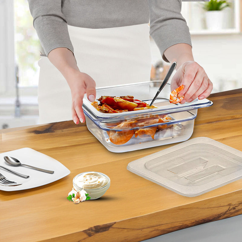 Clear Gastronorm 65mm Polycarbonate Pan 1/6 Food Tray With Lid Transparent