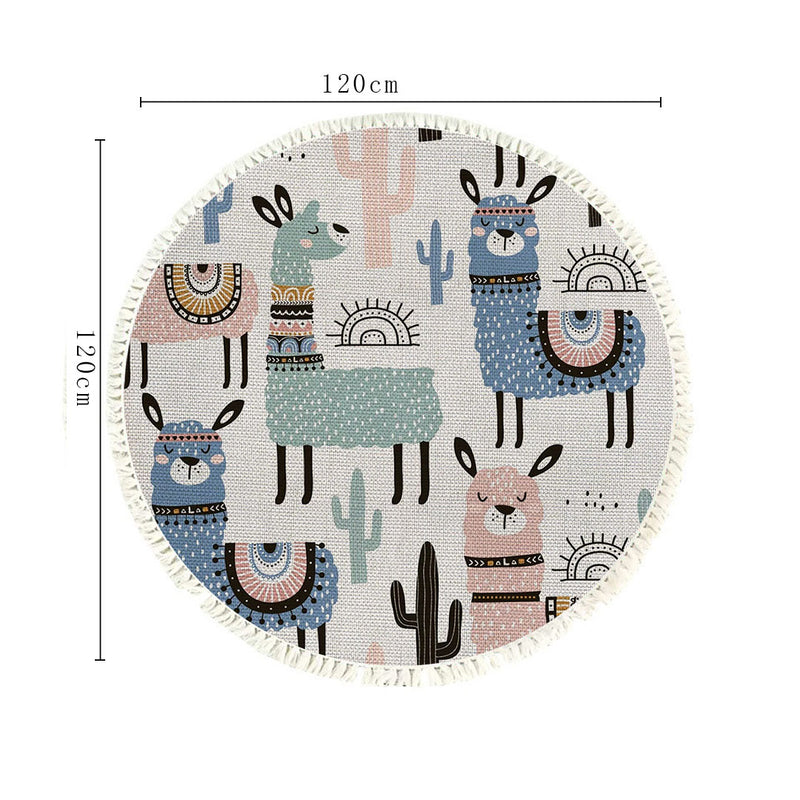 2X Round Alpaca Cactus Pattern Rug 120cm Non-Slip Polyester Area Carpet Multicolor
