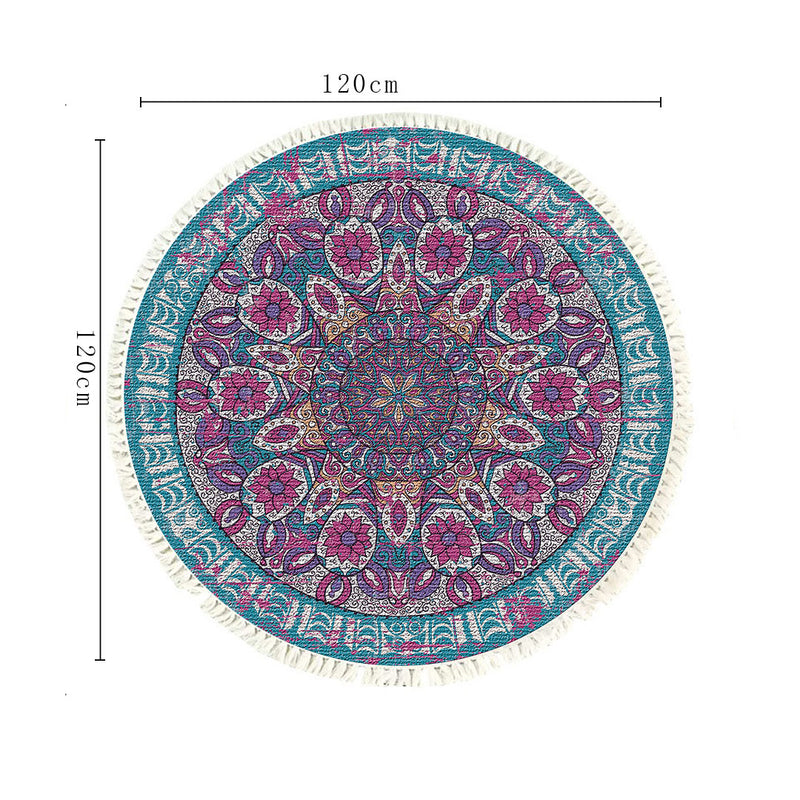 120cm Mandala Round Area Rug Polyester Fiber Anti Slip Backing Living Room