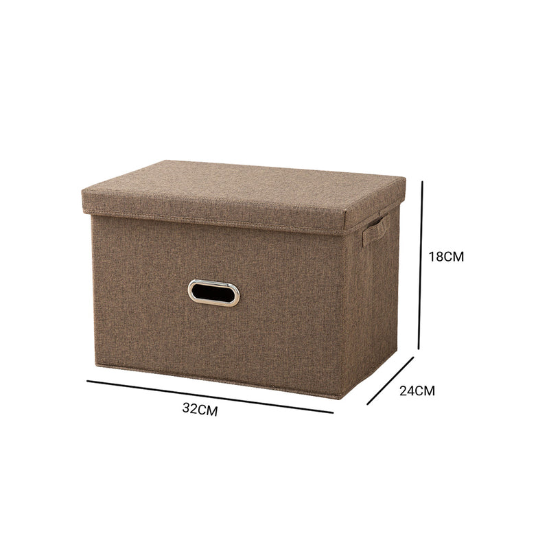 Small Foldable Canvas Storage Box 32cmx24cmx18cm Fabric Cardboard Coffee