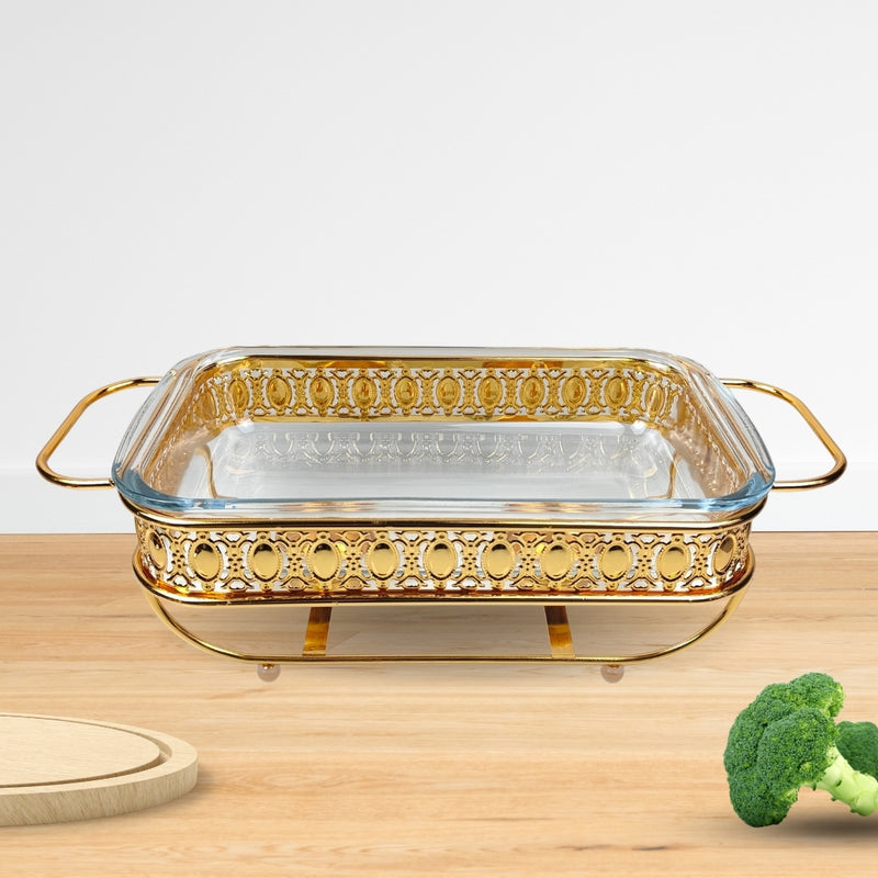 2L Lace Dining Stove Glass Pot Iron Frame Stainless Steel Lid Gold