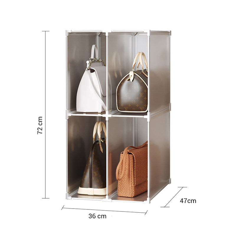 2 Tier 4 Cube PP Plastic Organizer Portable Stackable Shelves Transparent