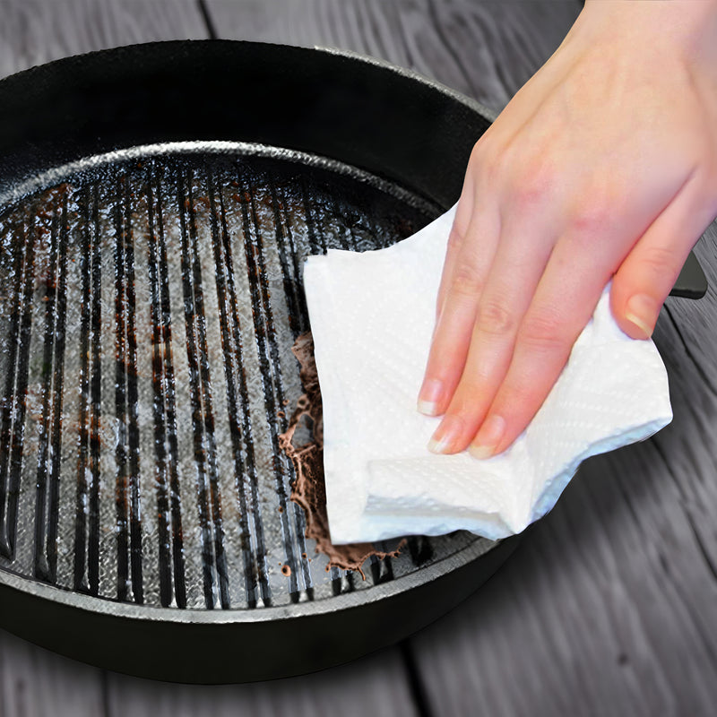 26cm Round Ribbed Cast Iron Skillet Pre Seasoned Handle Induction Ready