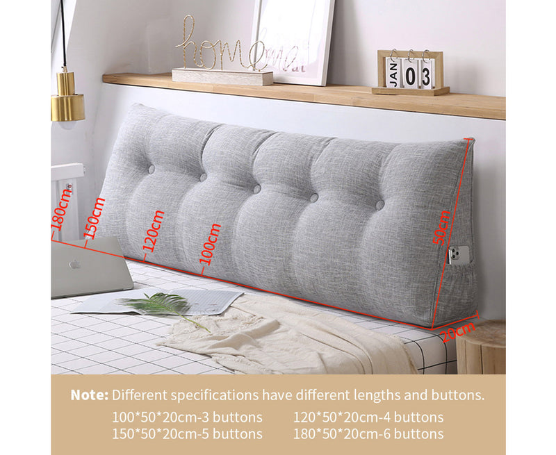 2X 150cm Triangular Wedge Headboard Backrest Pillow Polyester Fill Tufted Silver