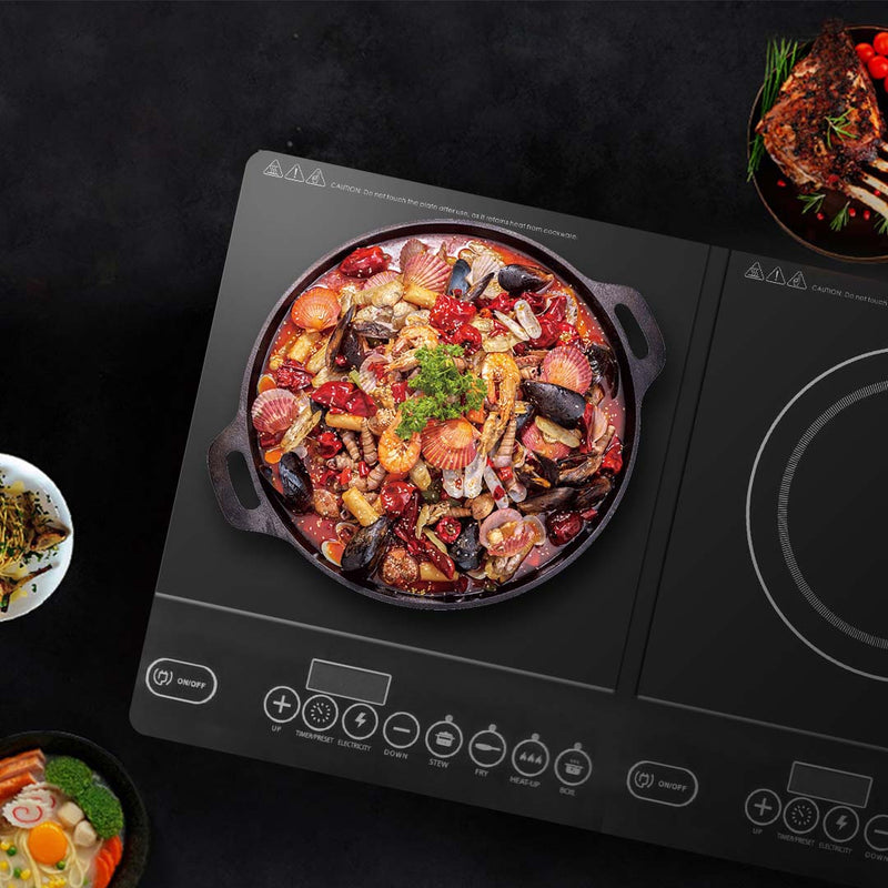 Induction Double Burner Cooktop Portable 27.5cm Plates 1100W 8 Heat Settings