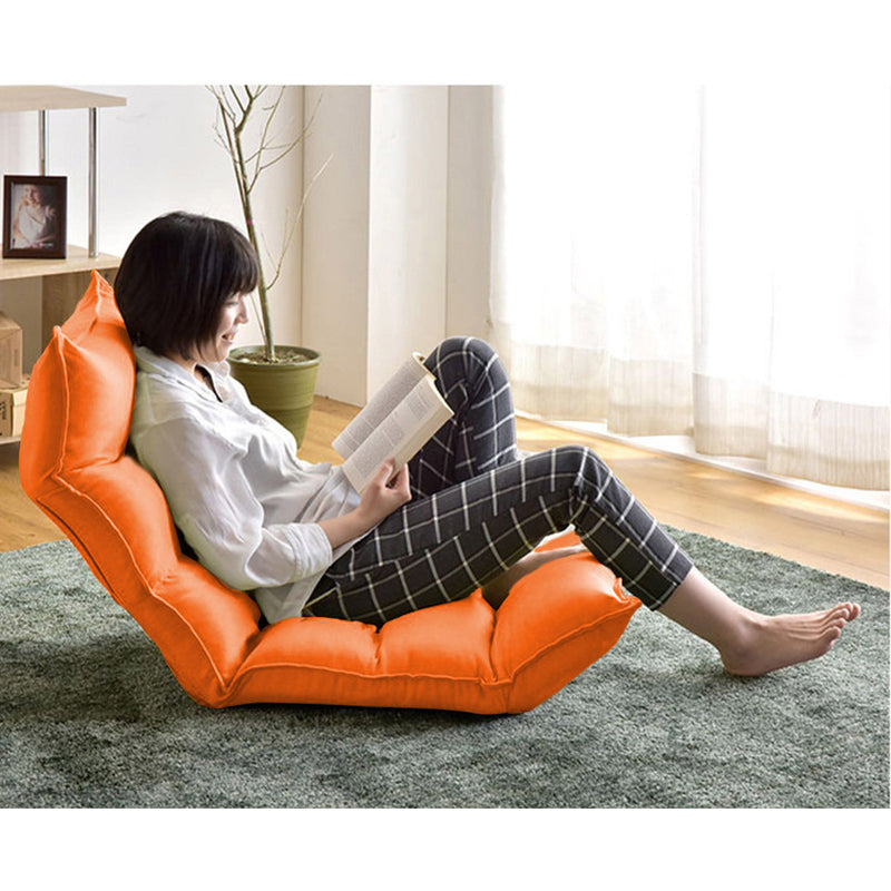 Foldable Suede Floor Sofa Bed Recliner Chair 5 Angles Orange 130cm