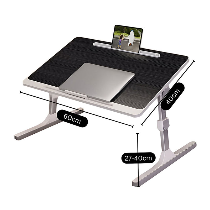2X 60X40Cm Black Foldable Adjustable Laptop Bed Table With Tablet Slot