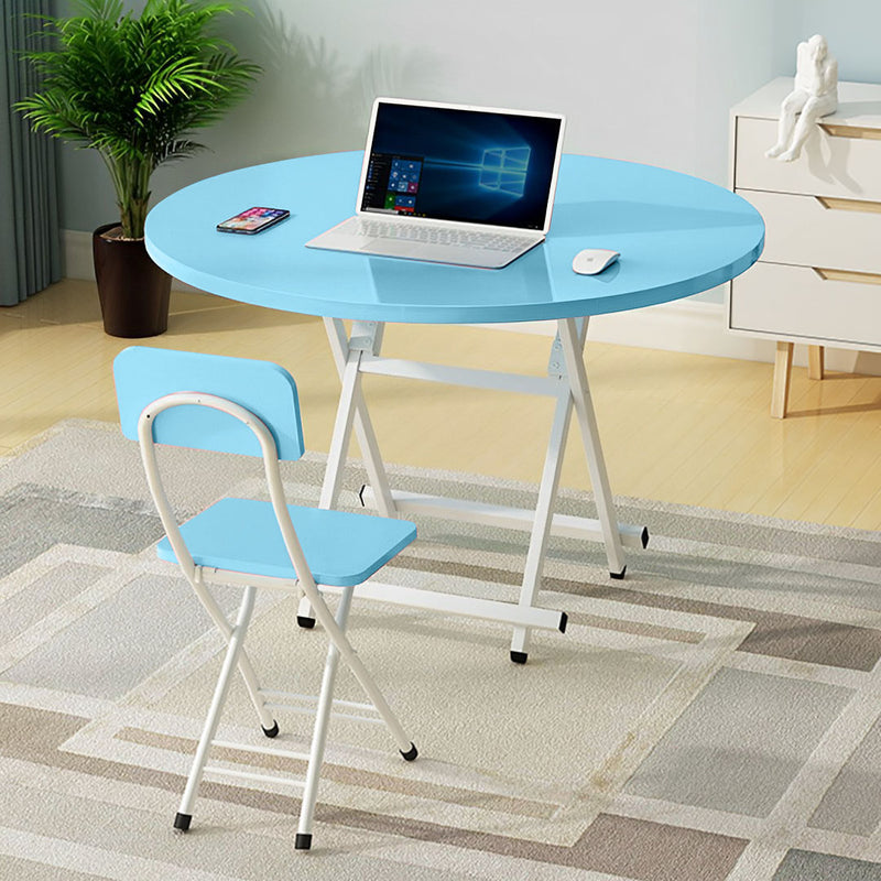 2X Blue Round MDF Folding Dining Table 60cm Space Saving Home Decor